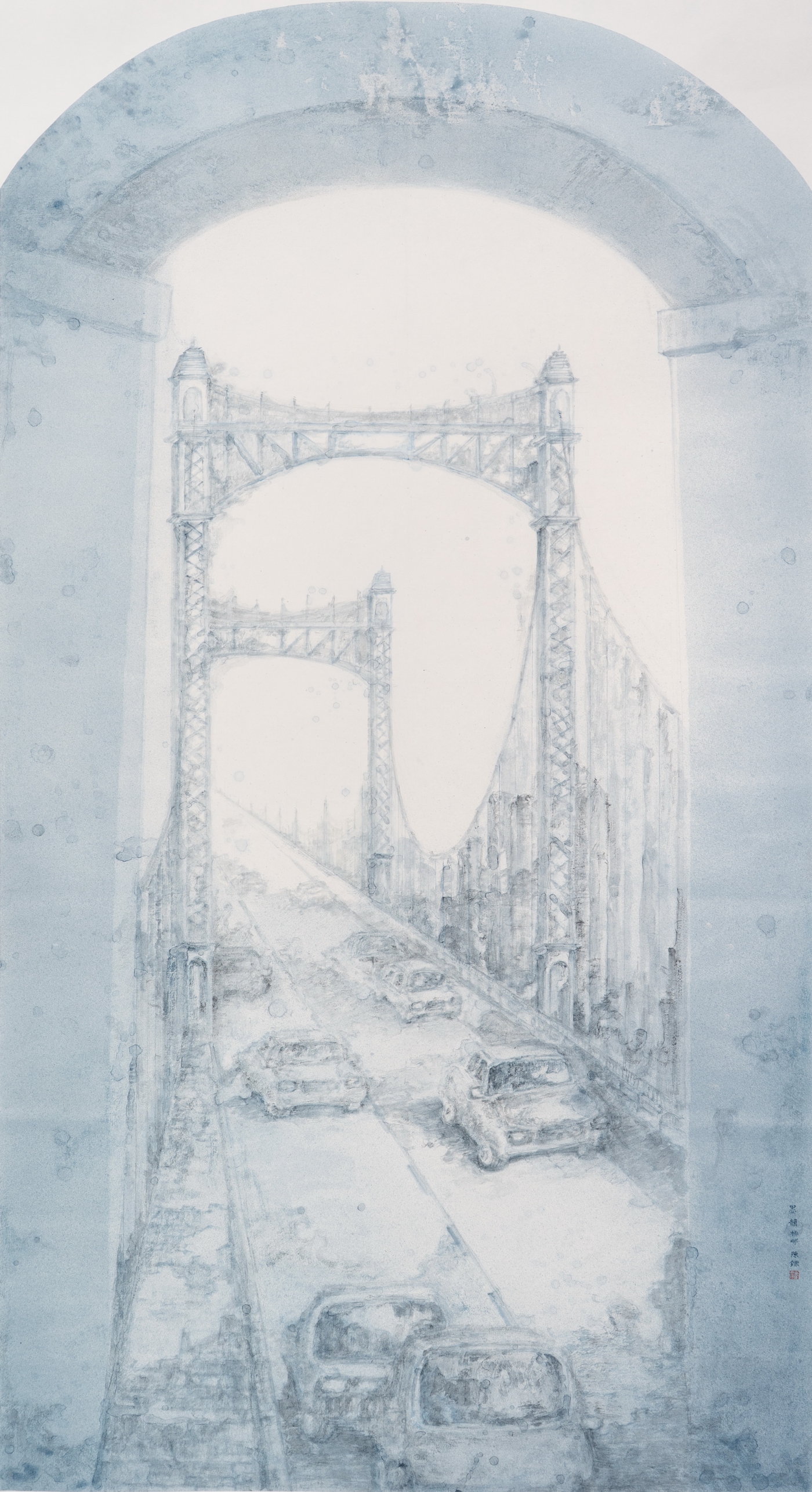 陈铄《墨韵桥畔》180cmx96cm