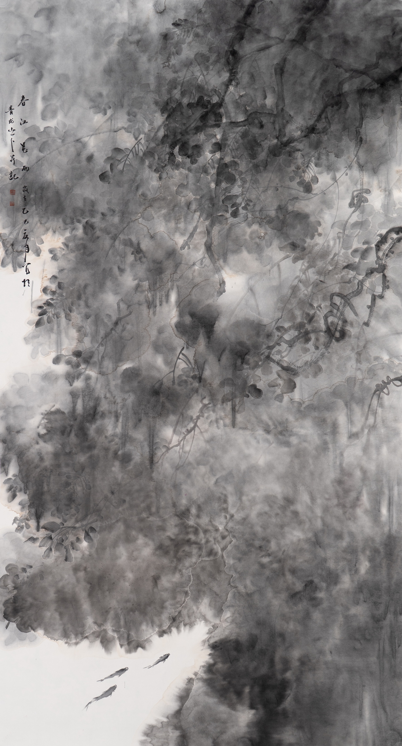 严运利《春江花雨》180cmx96cm