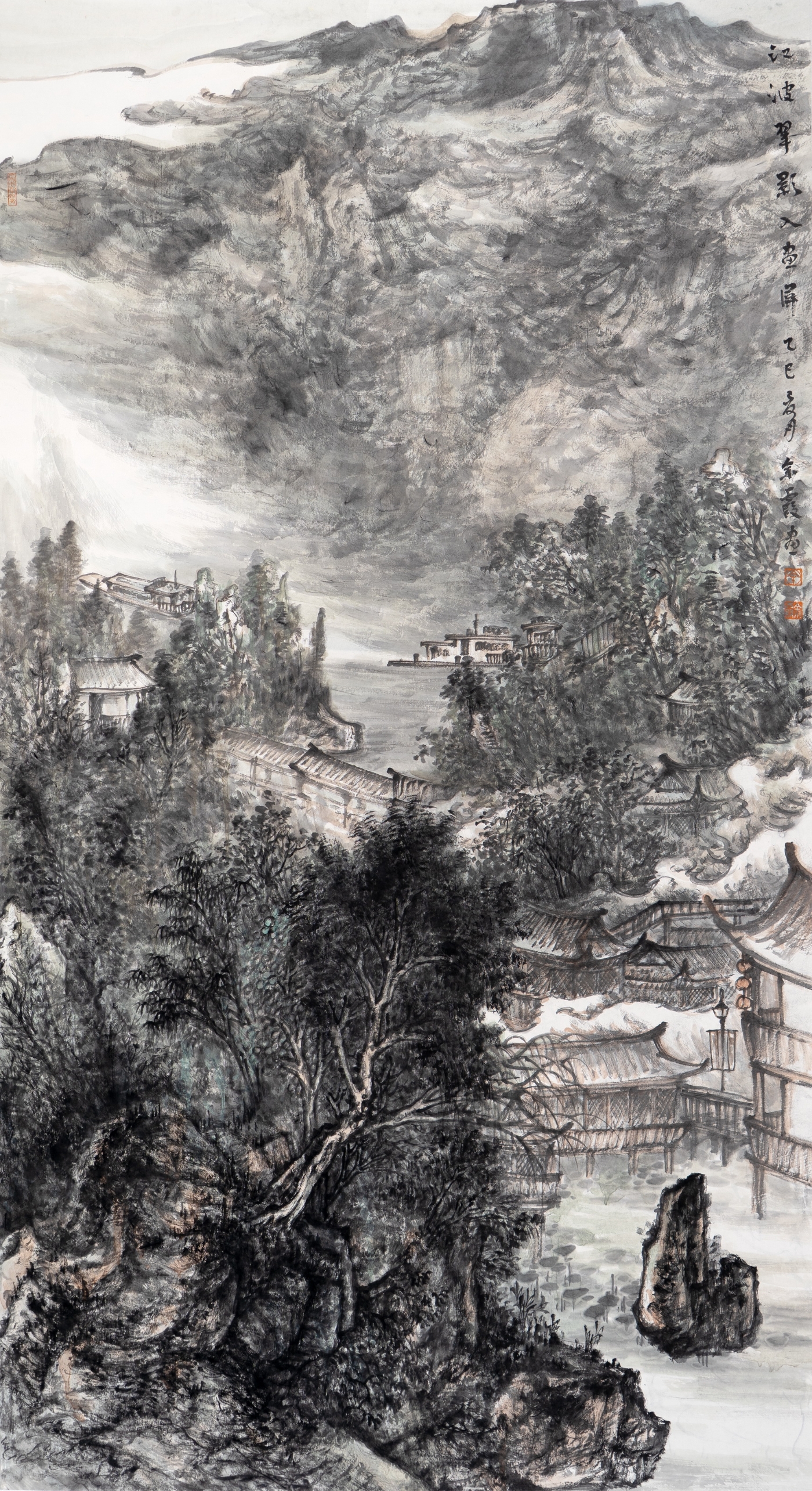 余霞《江波翠影入画屏》180cmx96cm