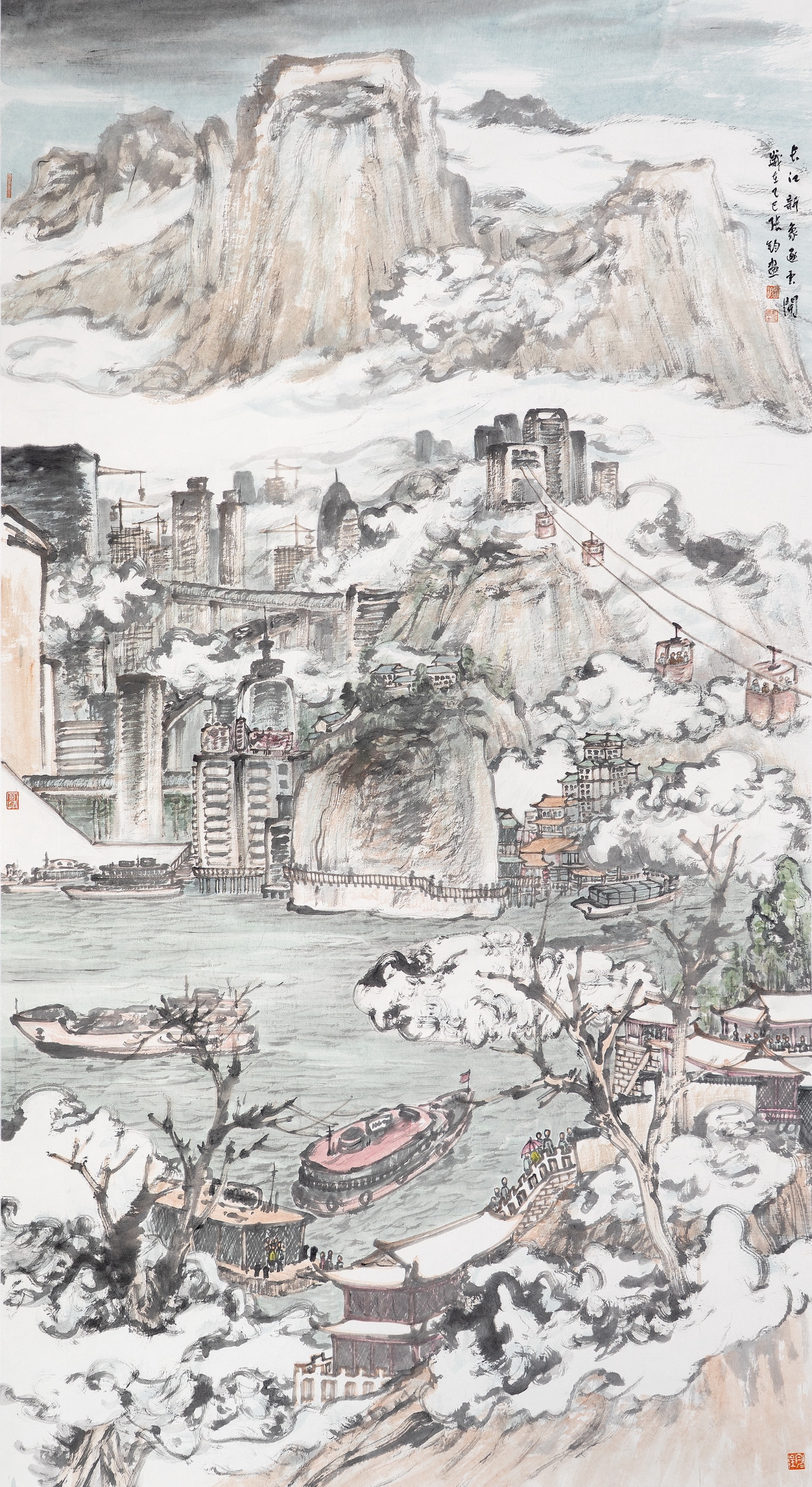 张钧《长江新象逐云开》180cmx96cm