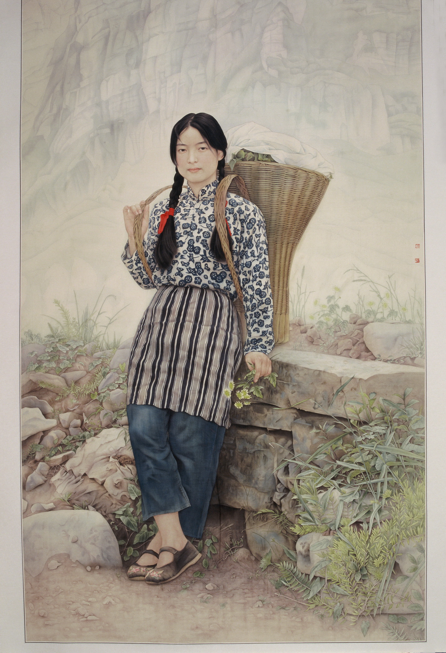 《山菊》工笔画 220cm×135cm 绢本 1996年 《山菊》工笔画 220cm×135cm 绢本 1996年