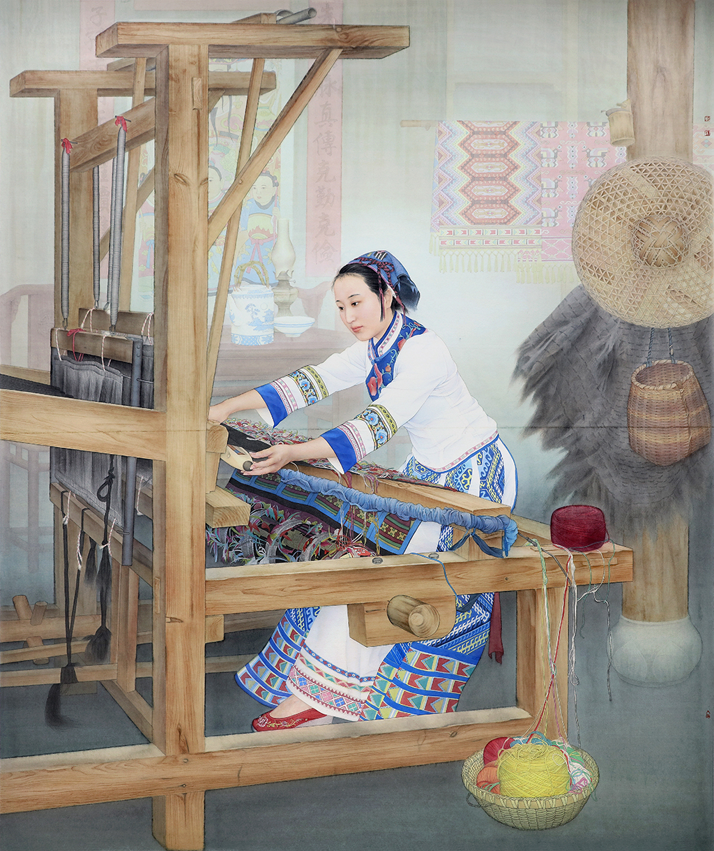 17工笔画《土家织女》186x221cm,纸本,2019年创作,李乃蔚,湖北省文联。 17工笔画《土家织女》186x221cm,纸本,2019年创作,李乃蔚,湖北省文联。