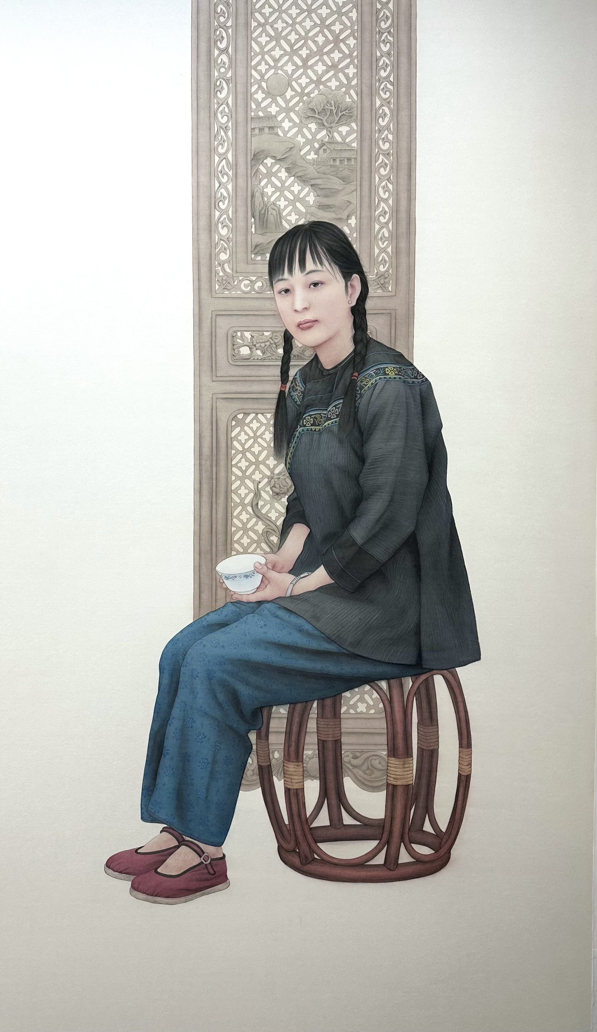 工笔画《屏》纸本,180cmX97cm,2024年创作。 工笔画《屏》纸本,180cmX97cm,2024年创作。