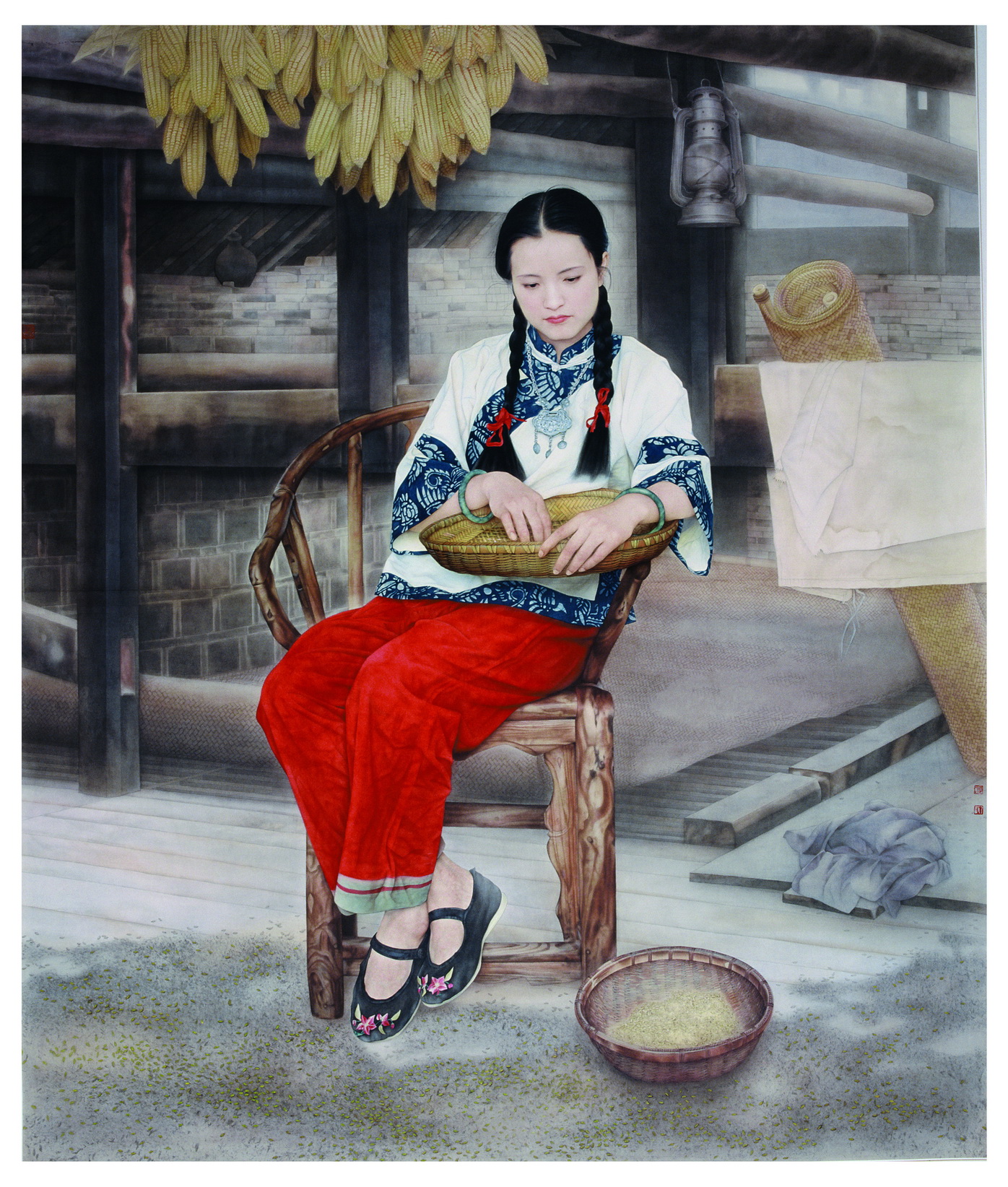 工笔画《银锁》186X160CM,纸本,1999年创作。 工笔画《银锁》186X160CM,纸本,1999年创作。