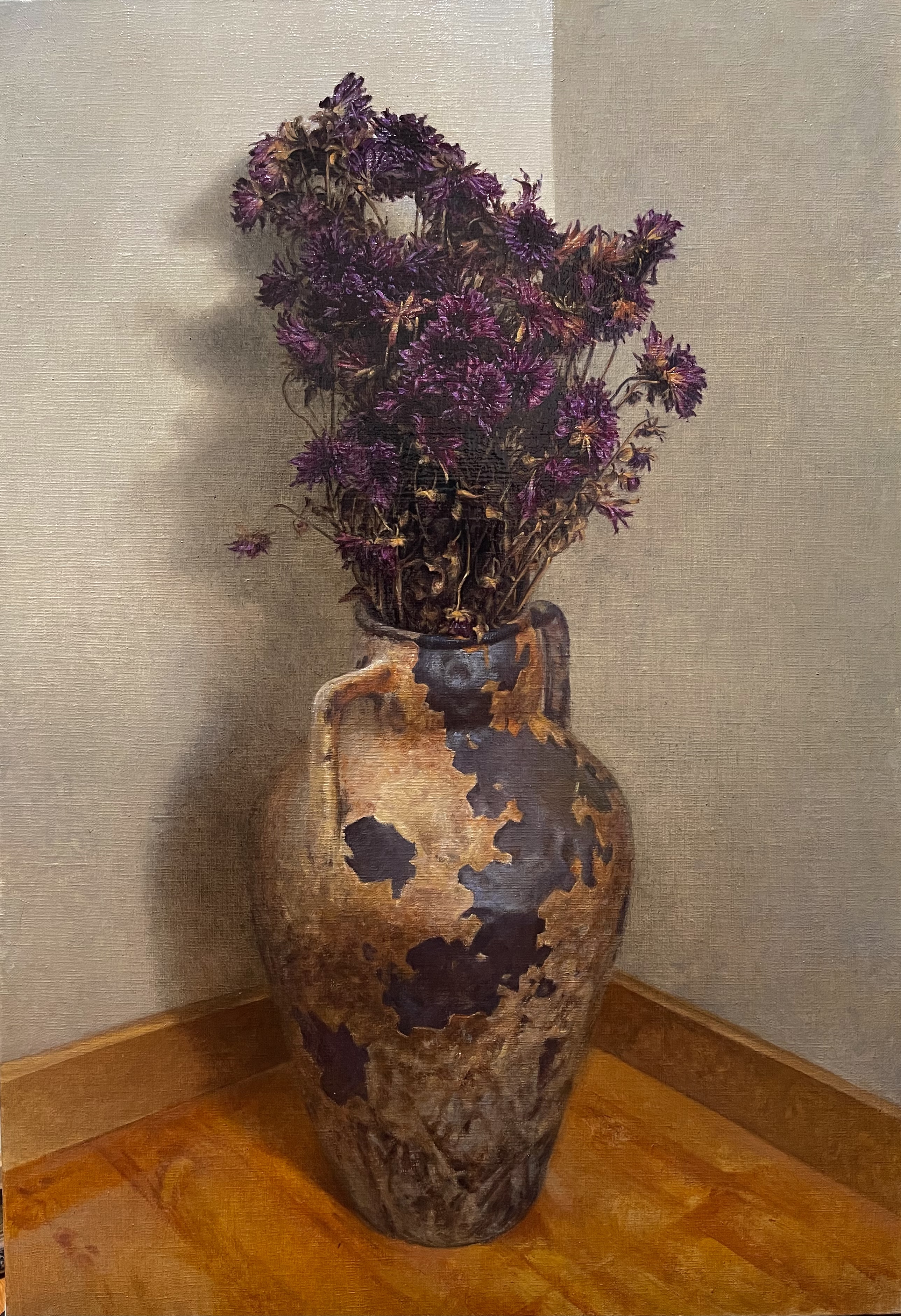 123傅星尧 墙角的干菊 布面油画 70cm x 50cm 123傅星尧 墙角的干菊 布面油画 70cm x 50cm