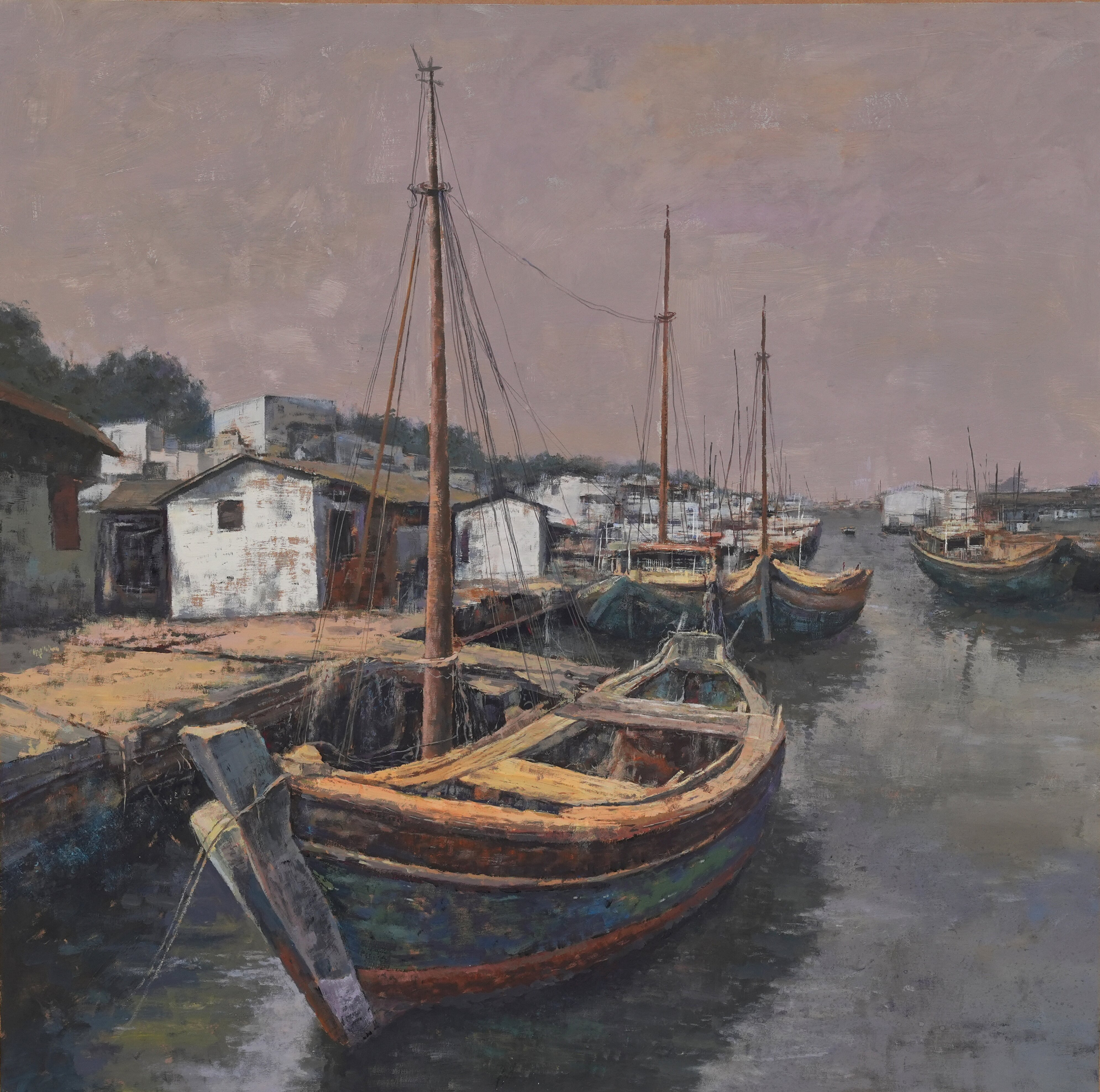 272龙丽蓉《泊舟图》、水粉 、80X80CM 272龙丽蓉《泊舟图》、水粉 、80X80CM