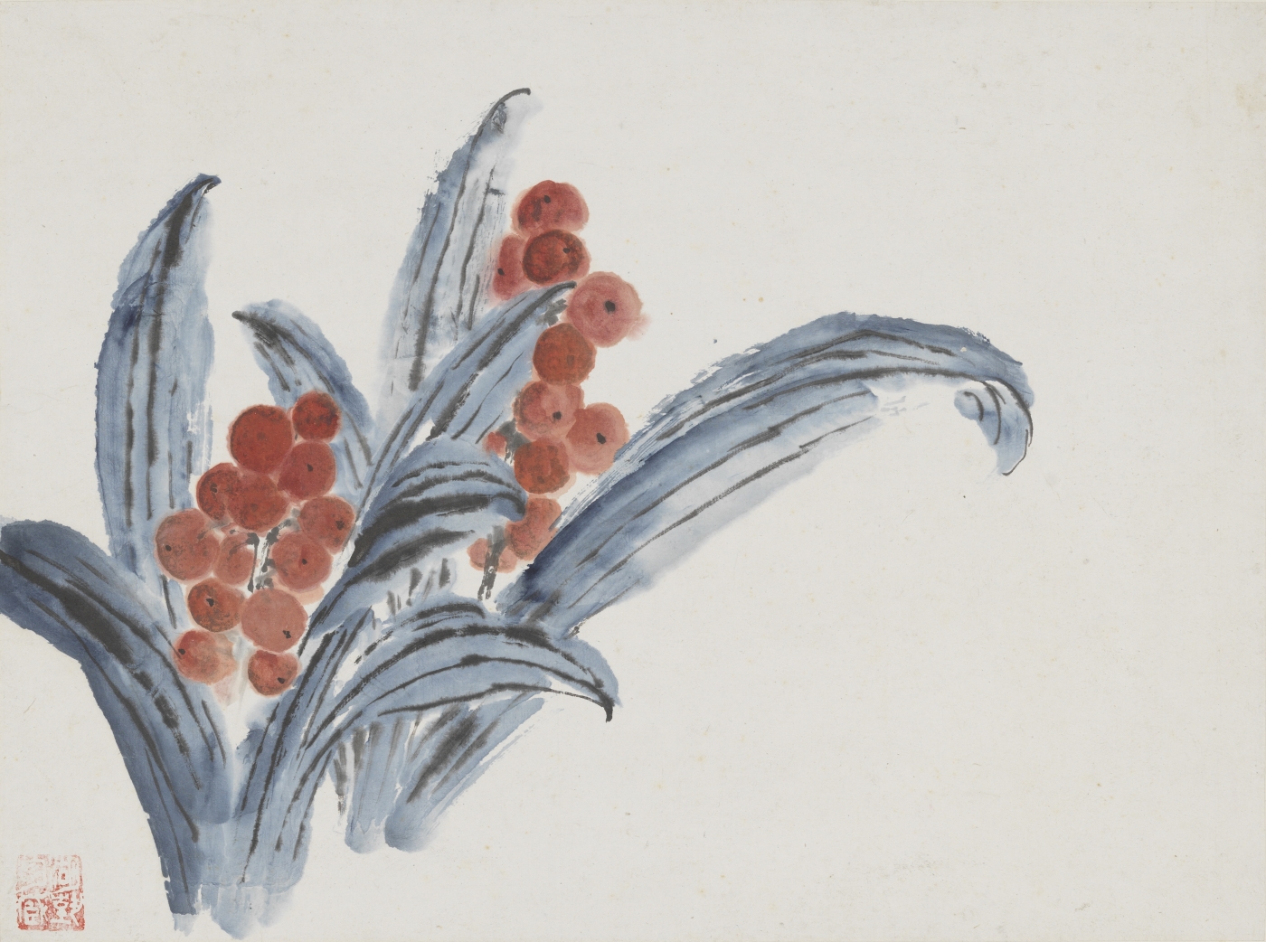 2、王霞宙《万年青》国画课徒稿 片 35×47cm 1985年 湖北美术学院美术馆藏 2、王霞宙《万年青》国画课徒稿 片 35×47cm 1985年 湖北美术学院美术馆藏