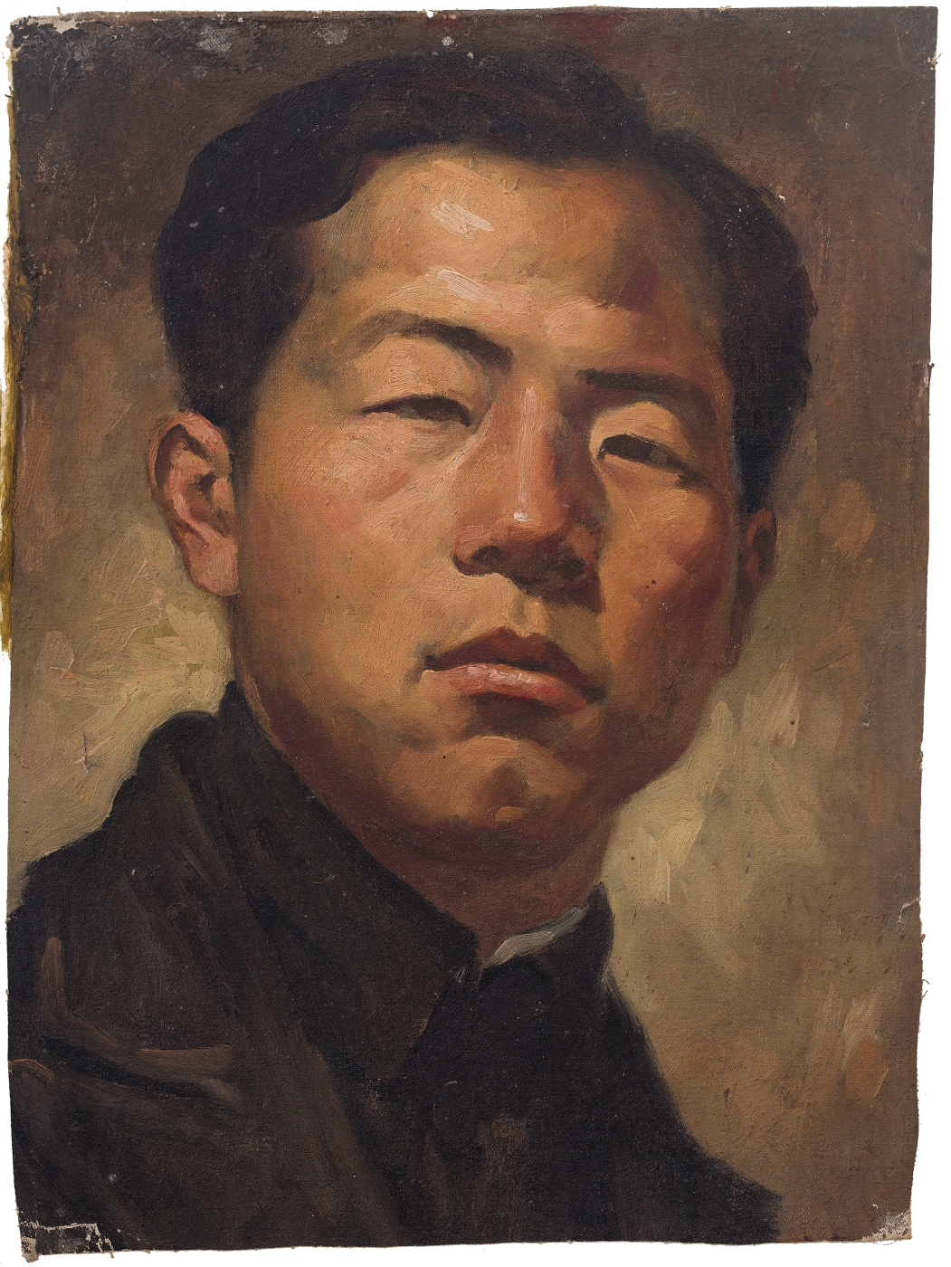 4、李家桢《在唐一禾教授指导下完成的自画像》油画 木板 38×28cm 1943年11月10日 湖北美术学院美术馆藏 4、李家桢《在唐一禾教授指导下完成的自画像》油画 木板 38×28cm 1943年11月10日 湖北美术学院美术馆藏